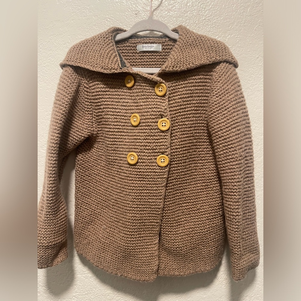 Baby Boden Hooded Teddy Bear Cardigan Sweater 2-3 years Button Front Wool Bld